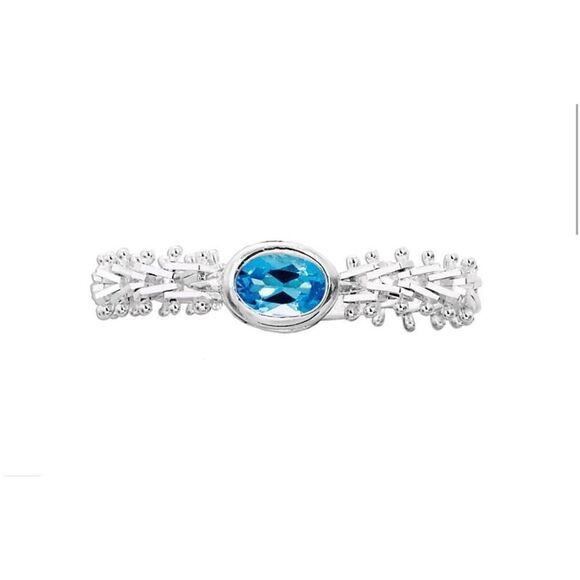 NEW~Beautiful Imperial Silver Bezel Set Blue Topaz Wheat Gemstone Ring Sz 9 - Picture 1 of 5